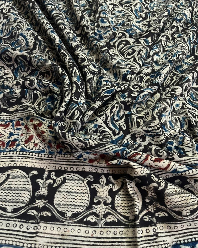 Traditional Kalamkari Unstitched 3PC Dress Material in Pista Green Colour | Cotton Ethnic Fabric