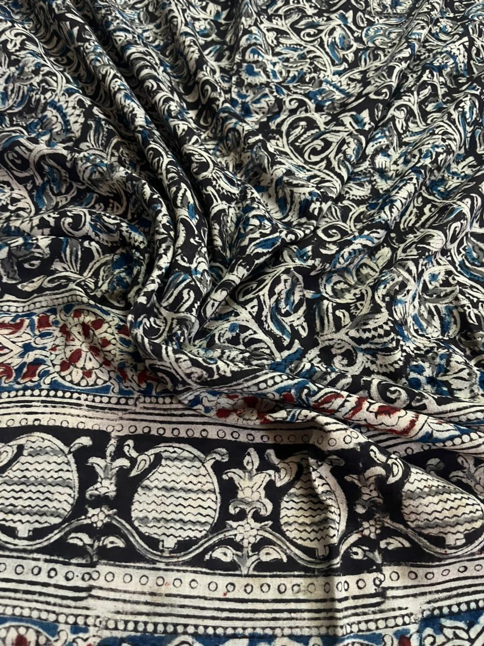 Traditional Kalamkari Unstitched 3PC Dress Material in Pista Green Colour | Cotton Ethnic Fabric