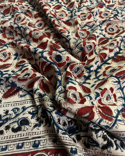 Traditional Kalamkari Unstitched 3PC Dress Material in Purple Colour | Cotton Ethnic Fabric