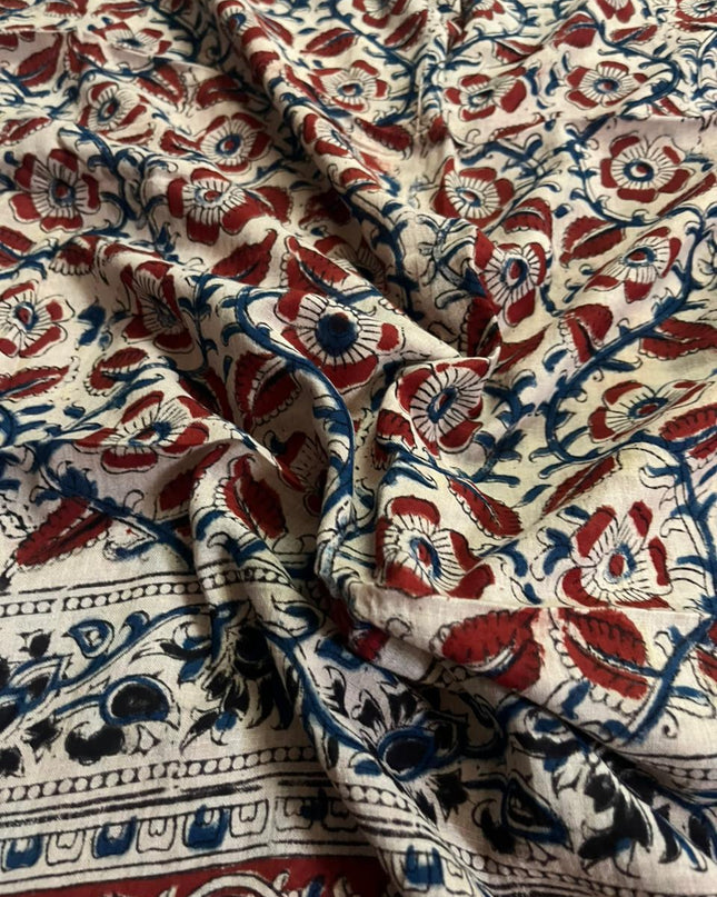 Traditional Kalamkari Unstitched 3PC Dress Material in Purple Colour | Cotton Ethnic Fabric