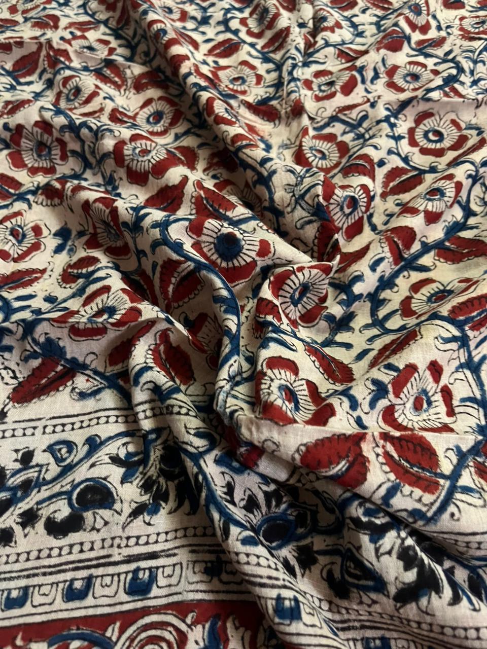 Traditional Kalamkari Unstitched 3PC Dress Material in Purple Colour | Cotton Ethnic Fabric