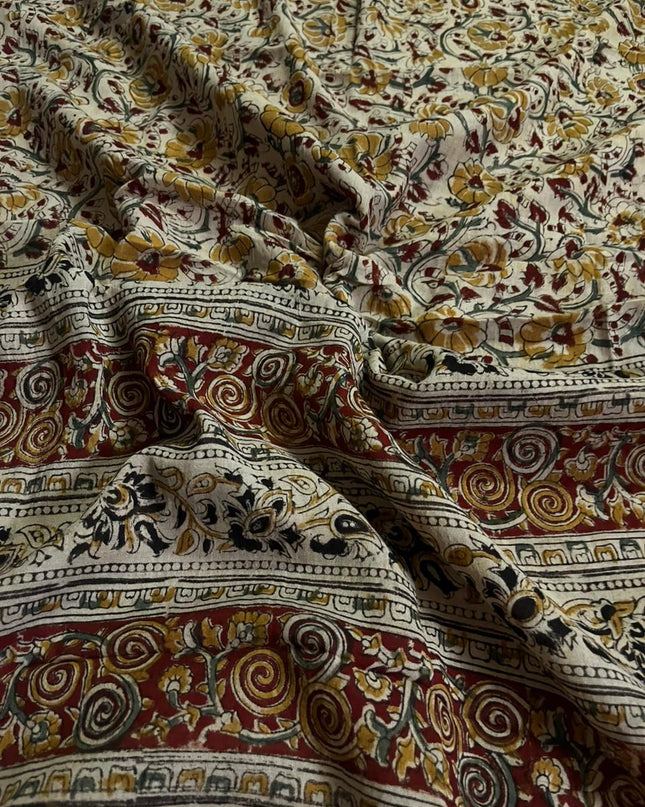 Traditional Kalamkari Unstitched 3PC Dress Material in Dark Pink Colour | Cotton Ethnic Fabric