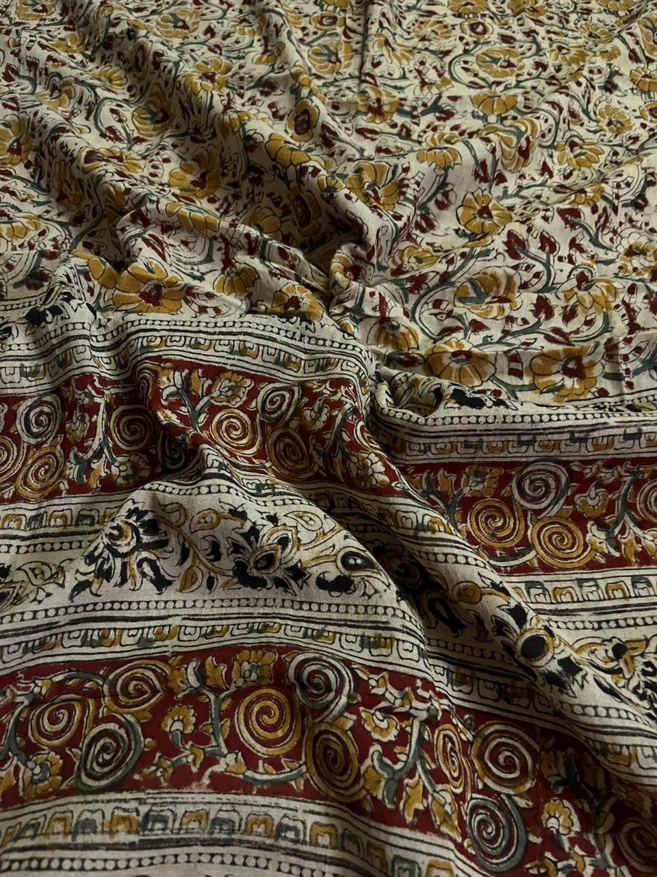 Traditional Kalamkari Unstitched 3PC Dress Material in Dark Pink Colour | Cotton Ethnic Fabric