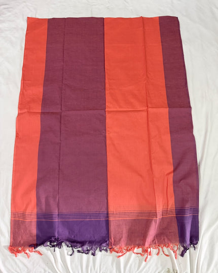 Khadi Handloom Cotton Dupatta - Orange & Blue