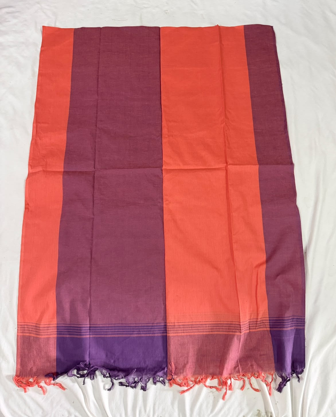 Handloom Cotton Dupatta - Orange & Blue