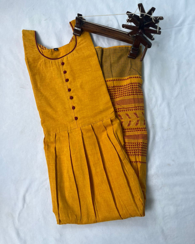 Handloom Cotton Frock with Mustard Color