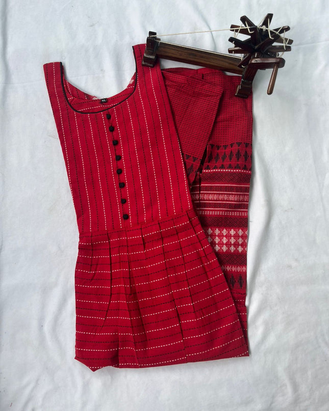 Handloom Cotton Frock with Red Color