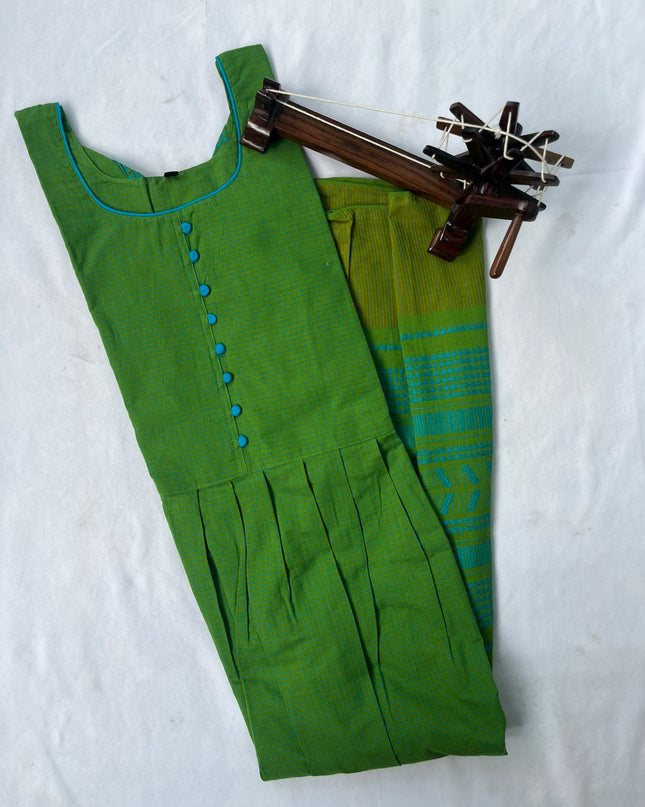 Handloom Cotton Frock with Green Color