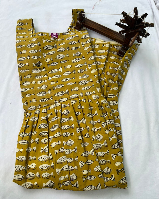 Mul Fabric Long frock with Yellow Color