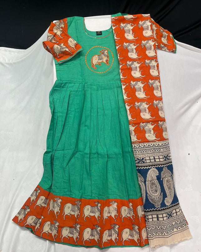 Premium 2-Piece Frock Set Lux Green Colour – Bhavana Originals Exclusive