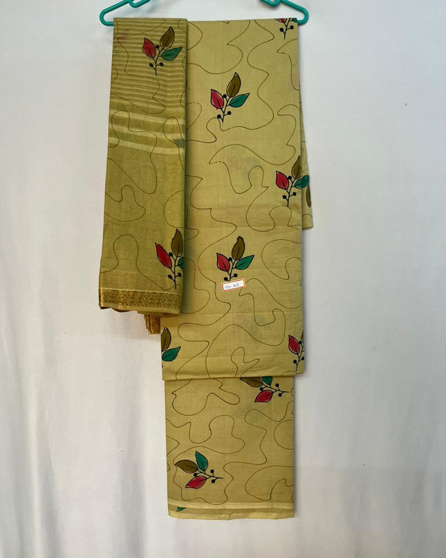 Pure Cotton Hand block Printed Dress Material –Leaf Brown Colour Ethnic Wear for Women