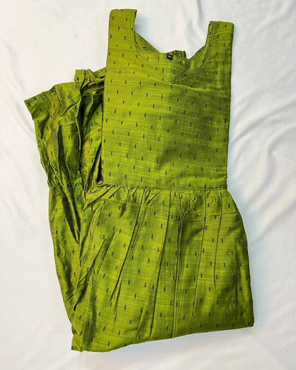 Raw Silk Frock with Full Length Lining | Green Colour