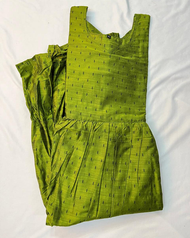 Raw Silk Frock with Full Length Lining | Green Colour