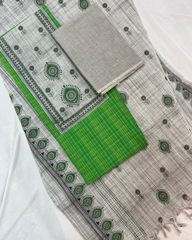 Cotton Dress Material with Green Color