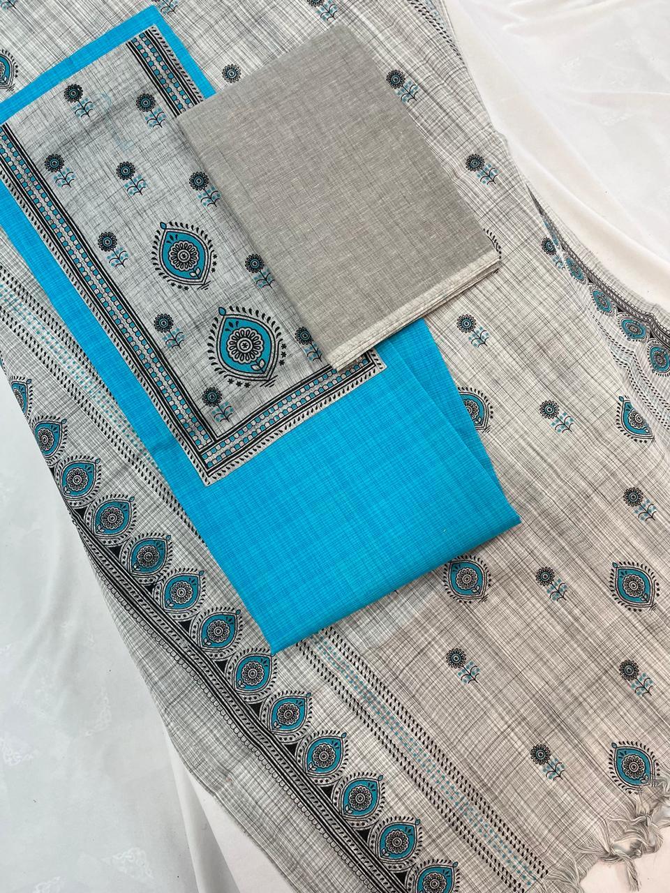 Cotton Dress Material with Blue Color
