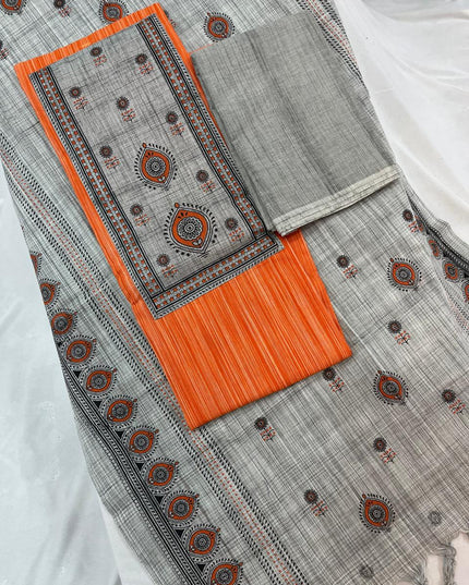 Cotton Dress Material with Orange Color