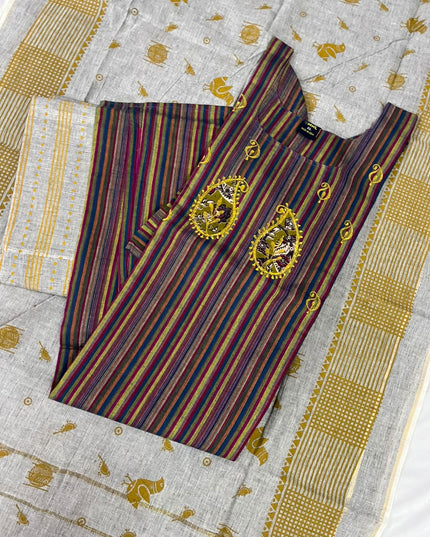 Premium Multicolor Cotton 3PC Kurti Set with Embroidered Design | Ready to Wear