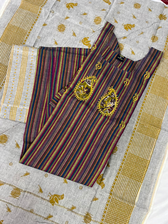 Premium Multicolor Cotton 3PC Kurti Set with Embroidered Design | Ready to Wear