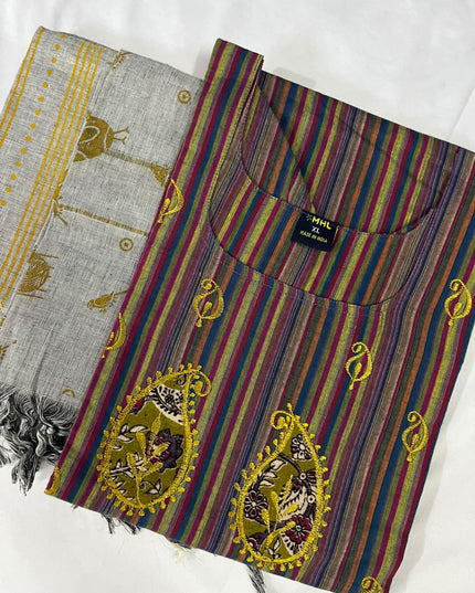Premium Multicolor Cotton 3PC Kurti Set with Embroidered Design | Ready to Wear