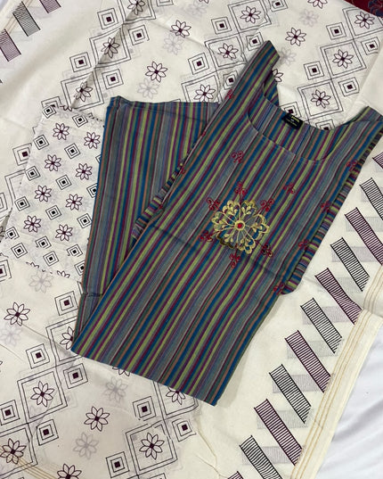 Premium Multicolor Cotton 3PC Kurti Set with Embroidered Design | Ready to Wear