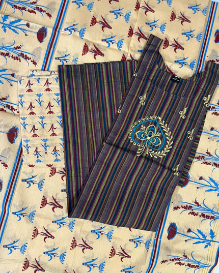 Premium Multicolor Cotton 3PC Kurti Set with Embroidered Design | Ready to Wear