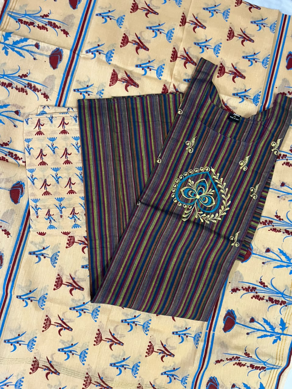 Premium Multicolor Cotton 3PC Kurti Set with Embroidered Design | Ready to Wear