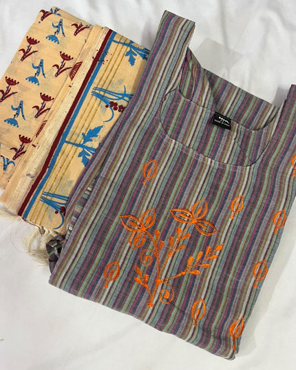 Premium Multicolor Cotton 3PC Kurti Set with Embroidered Design | Ready to Wear