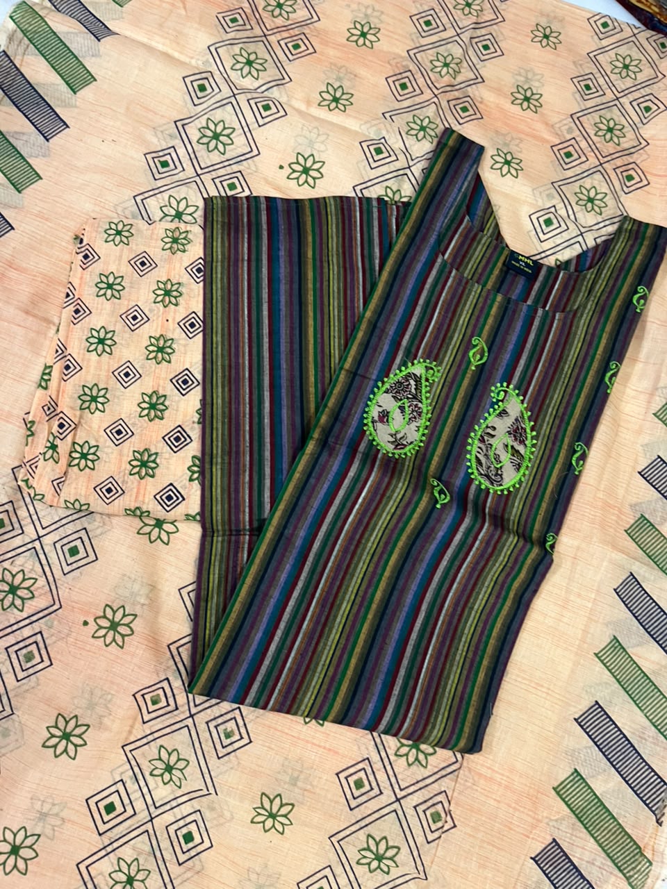 Premium Multicolor Cotton 3PC Kurti Set with Embroidered Design | Ready to Wear
