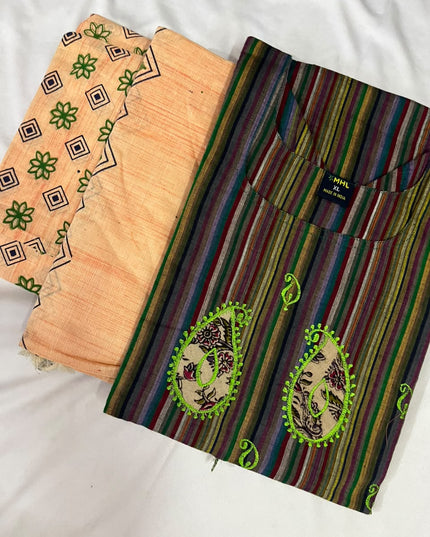 Premium Multicolor Cotton 3PC Kurti Set with Embroidered Design | Ready to Wear