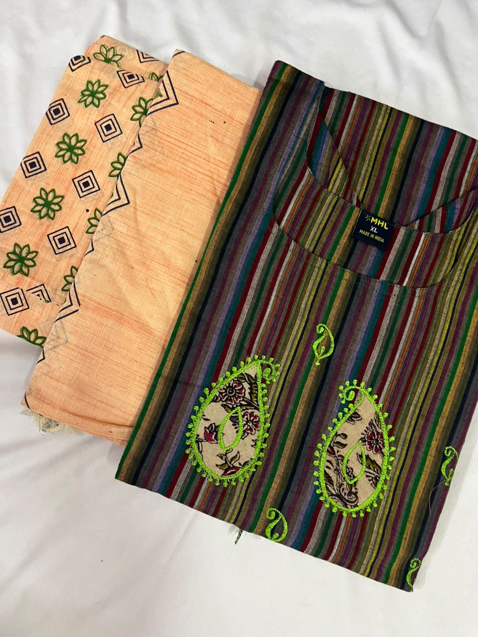 Premium Multicolor Cotton 3PC Kurti Set with Embroidered Design | Ready to Wear