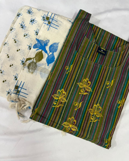 Premium Multicolor Cotton 3PC Kurti Set with Embroidered Design | Ready to Wear