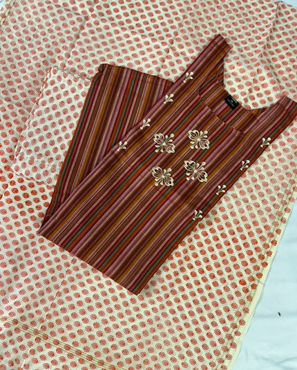 Premium Multicolor Cotton 3PC Kurti Set with Embroidered Design | Ready to Wear