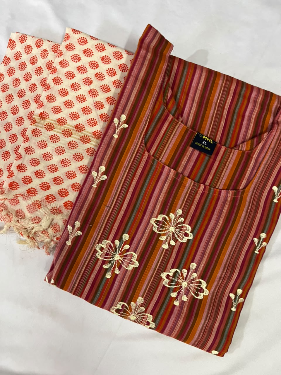 Premium Multicolor Cotton 3PC Kurti Set with Embroidered Design | Ready to Wear