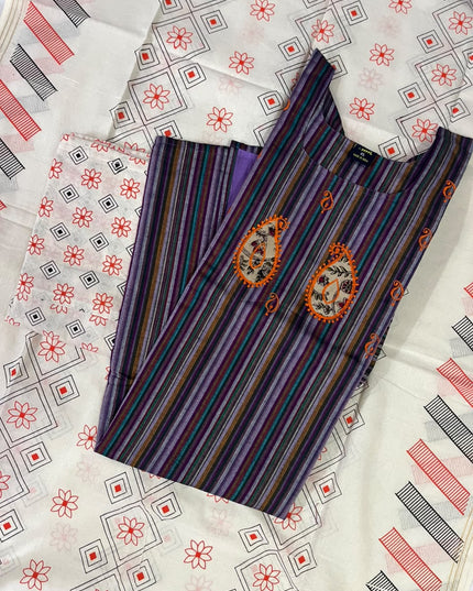 Premium Multicolor Cotton 3PC Kurti Set with Embroidered Design | Ready to Wear