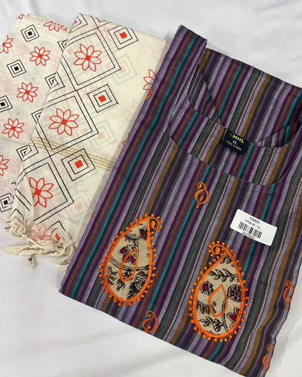 Premium Multicolor Cotton 3PC Kurti Set with Embroidered Design | Ready to Wear