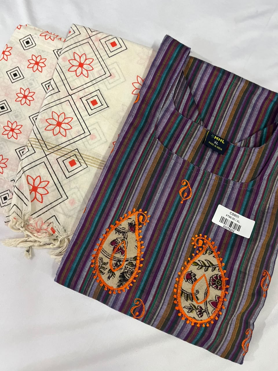 Premium Multicolor Cotton 3PC Kurti Set with Embroidered Design | Ready to Wear
