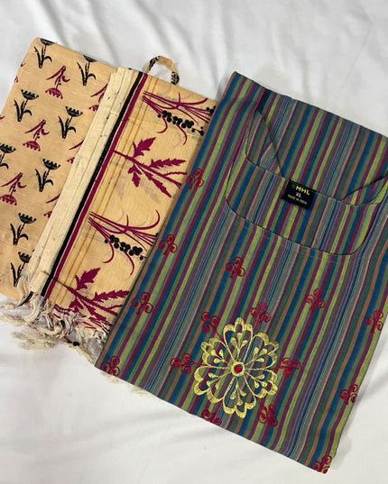 Premium Multicolor Cotton 3PC Kurti Set with Embroidered Design | Ready to Wear
