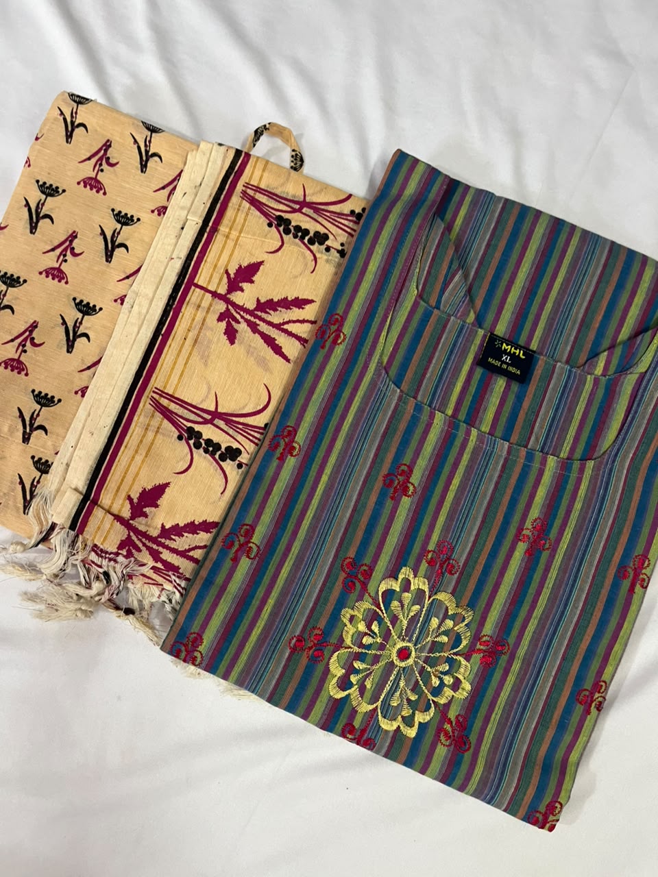 Premium Multicolor Cotton 3PC Kurti Set with Embroidered Design | Ready to Wear