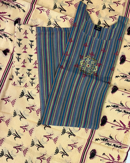 Premium Multicolor Cotton 3PC Kurti Set with Embroidered Design | Ready to Wear