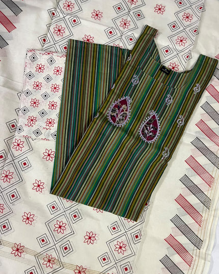 Premium Multicolor Cotton 3PC Kurti Set with Embroidered Design | Ready to Wear