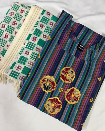 Premium Multicolor Cotton 3PC Kurti Set with Embroidered Design | Ready to Wear