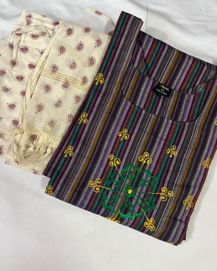 Premium Multicolor Cotton 3PC Kurti Set with Embroidered Design | Ready to Wear