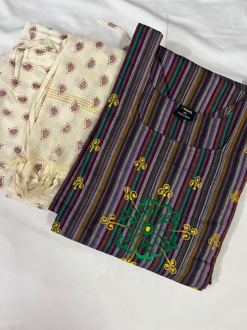 Premium Multicolor Cotton 3PC Kurti Set with Embroidered Design | Ready to Wear