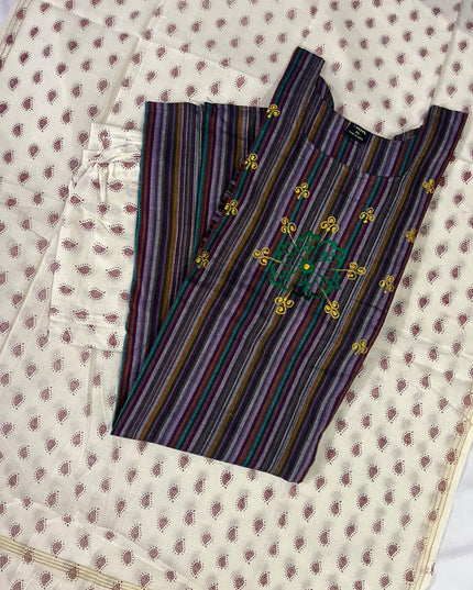 Premium Multicolor Cotton 3PC Kurti Set with Embroidered Design | Ready to Wear