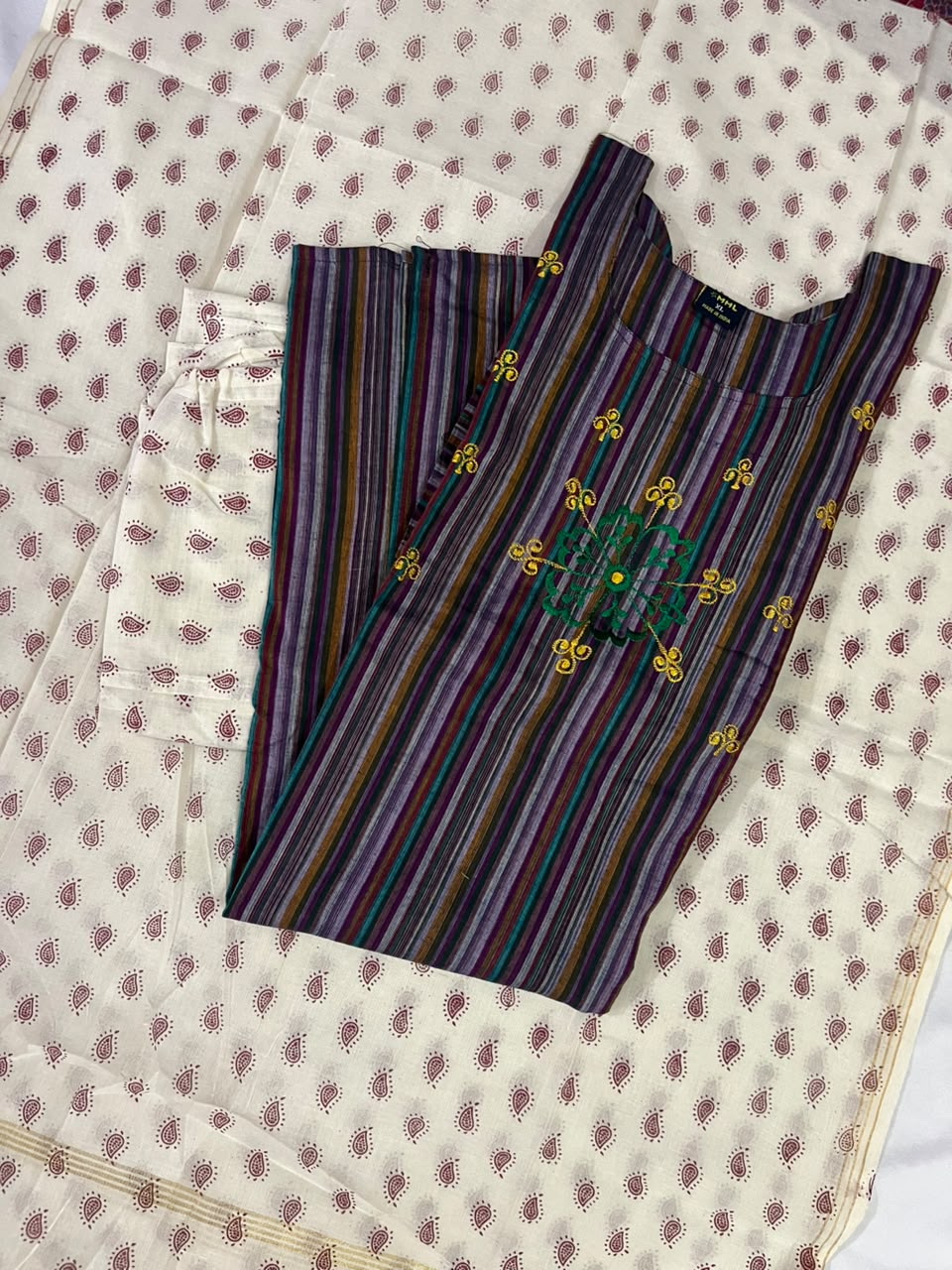 Premium Multicolor Cotton 3PC Kurti Set with Embroidered Design | Ready to Wear