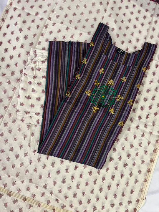 Premium Multicolor Cotton 3PC Kurti Set with Embroidered Design | Ready to Wear