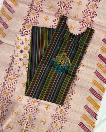 Premium Multicolor Cotton 3PC Kurti Set with Embroidered Design | Ready to Wear