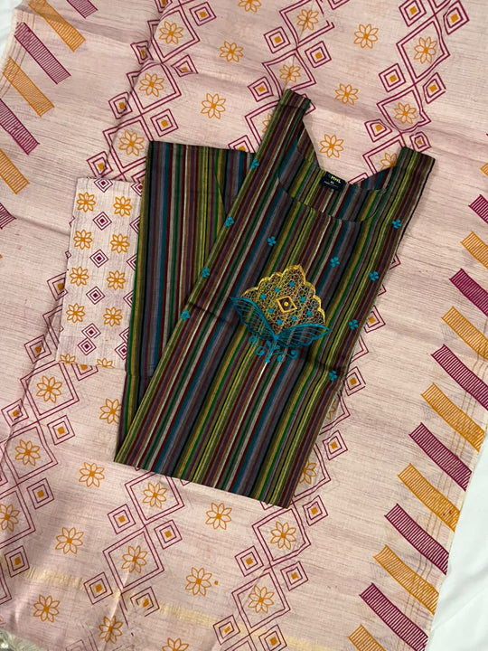 Premium Multicolor Cotton 3PC Kurti Set with Embroidered Design | Ready to Wear