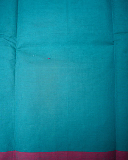 Coimbatore Handloom Saree in Teal Blue Colour with Traditional Bird Motifs and Contrast Woven Border