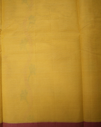 Coimbatore Handloom Saree in Mustard Yellow Colour with Traditional Bird Motifs and Contrast Maroon Woven Border